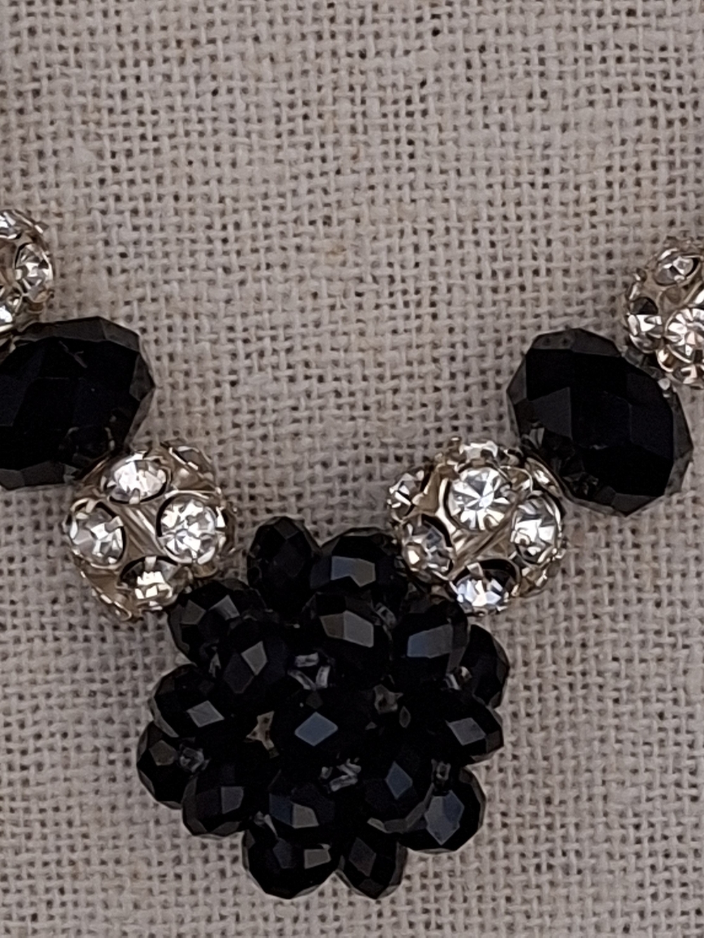 Black Crystal Cluster Statement Necklace - - Picture 3 of 6